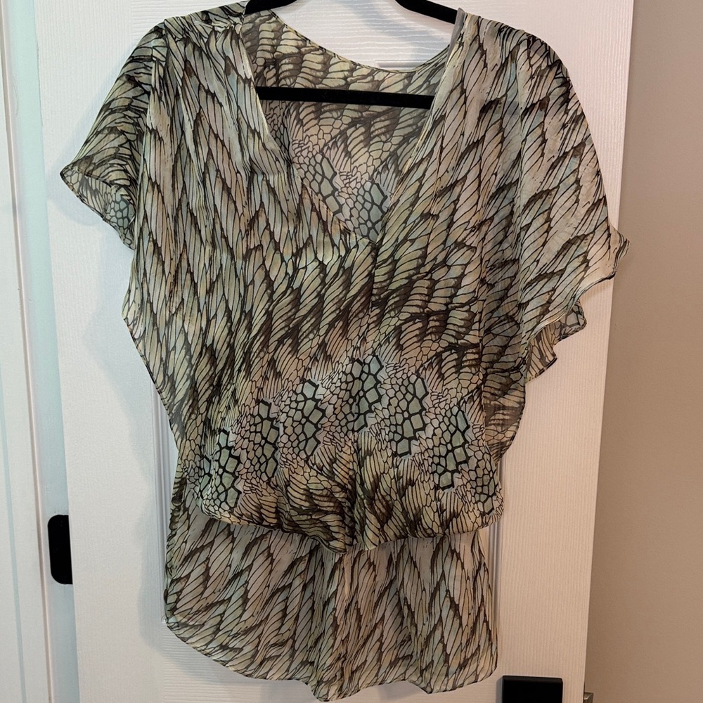 MM Couture Feather Patterned Blouse - Black and Cream